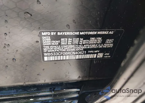 2024 BMW Ix M60 из США, поврежденный, VIN WB533CF06RCN40621